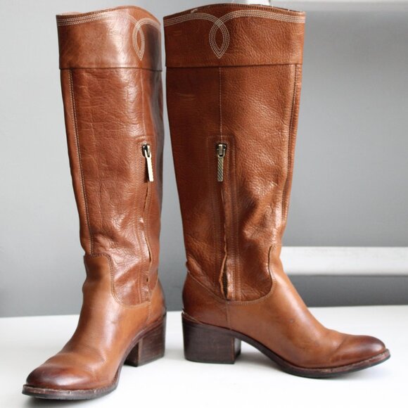 Donald J. Pliner Caramel Brown Tan Knee-High Willi Riding Boots Size 7 - Picture 4 of 9